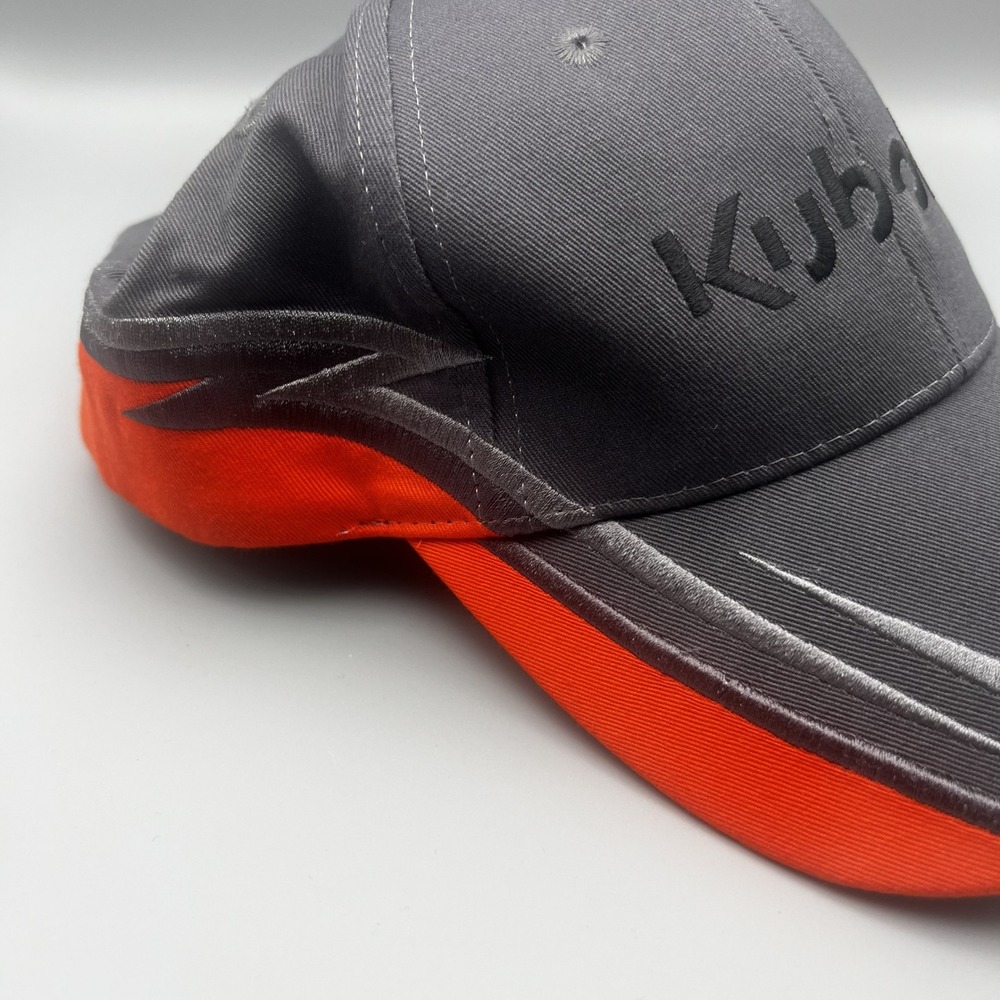 Kubota Tractor Hat Gray Orange Embroidered Logo Adjustable Baseball Cap Mens - Picture 3 of 9